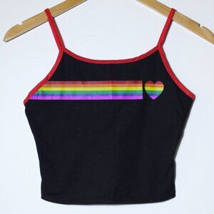 Spencers BodyRage Rainbow Heart Cropped Cami Y2K Pride 90s XXS -Tag S Runs Small